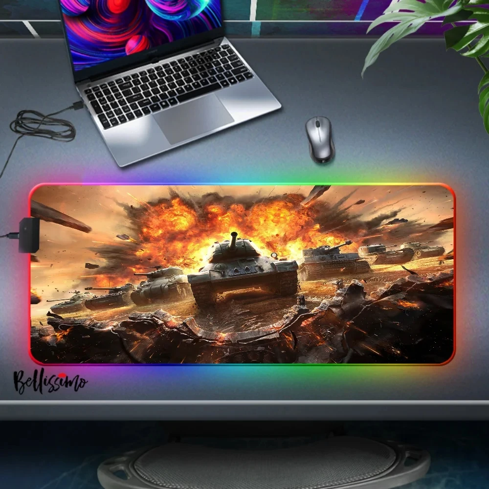 XL Deskpad Keyboard Laptop Mat Backlight Anime World of Tanks Rgb Pc Game Rubber Mouse Gaming Pad Luminous With Wire Desk Carpet