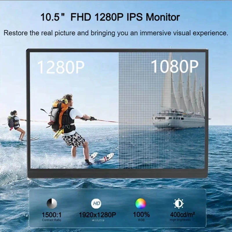 10.5 Inch Full HD Monitor 1920x1280 IPS Screen Type-C Portable Second Screen for PC Laptop Phone [To&On-e]