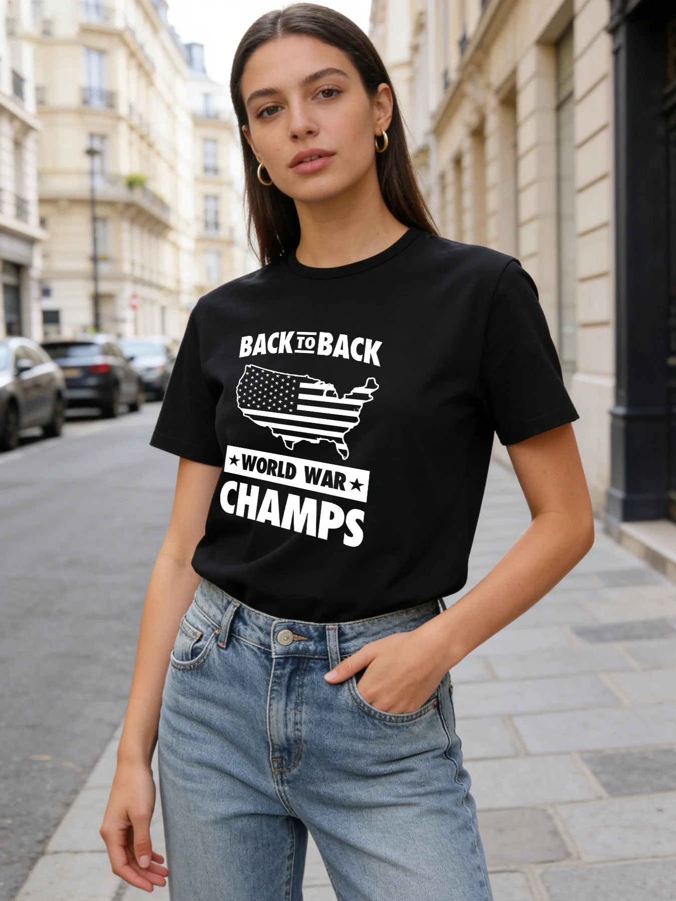 

2026 Spring/Summer New Women's Fashion Casual Loose Short-Sleeved Letter Print Round Neck Top