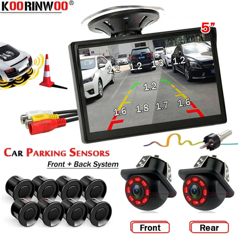 Koorinwoo Dual CPU Smart System For Cars Parking Sensors 8 Front + Back Rear Camera With Monitor Car Detector For Android Radio