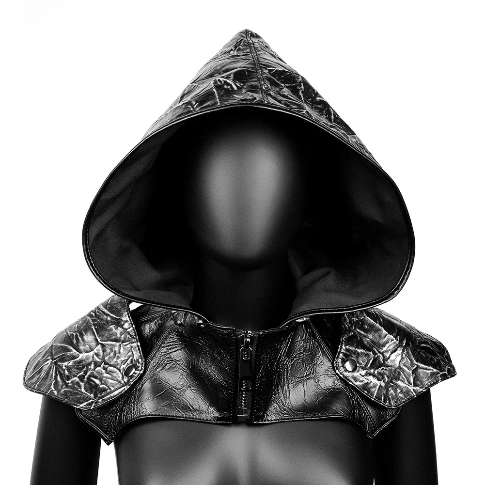 

Retro Punk Medieval Gothic Knight Short Hooded Cloak Wizard Witch Halloween Ruffled Shoulder Cape Cowl Pestilence Accessories