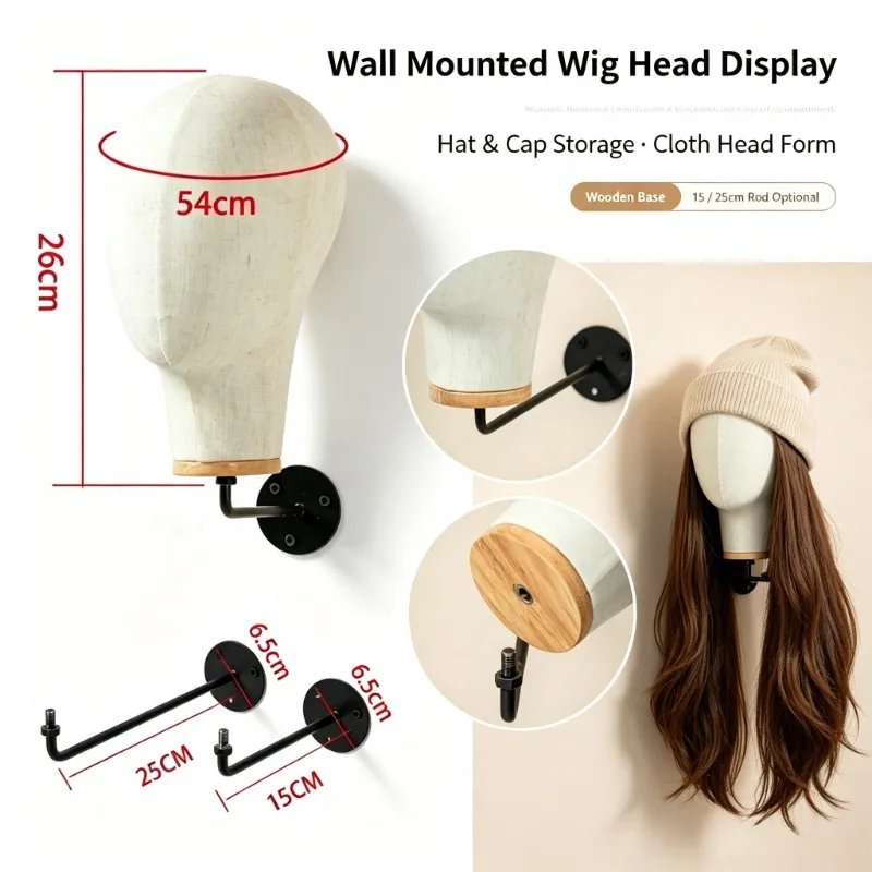 Wall Mounted Hanging Hat Display Rack Wig Mannequin Head Model for Cap Storage Cloth Head Form Props Wig Headwear Stand Holder