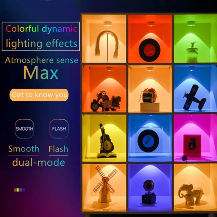 12 Color Linkage Control Cabinet Light Dimmable RGB LED Multi Mode Remote Control USB Rechargeable for Kitchen Wardrobe Bedroom