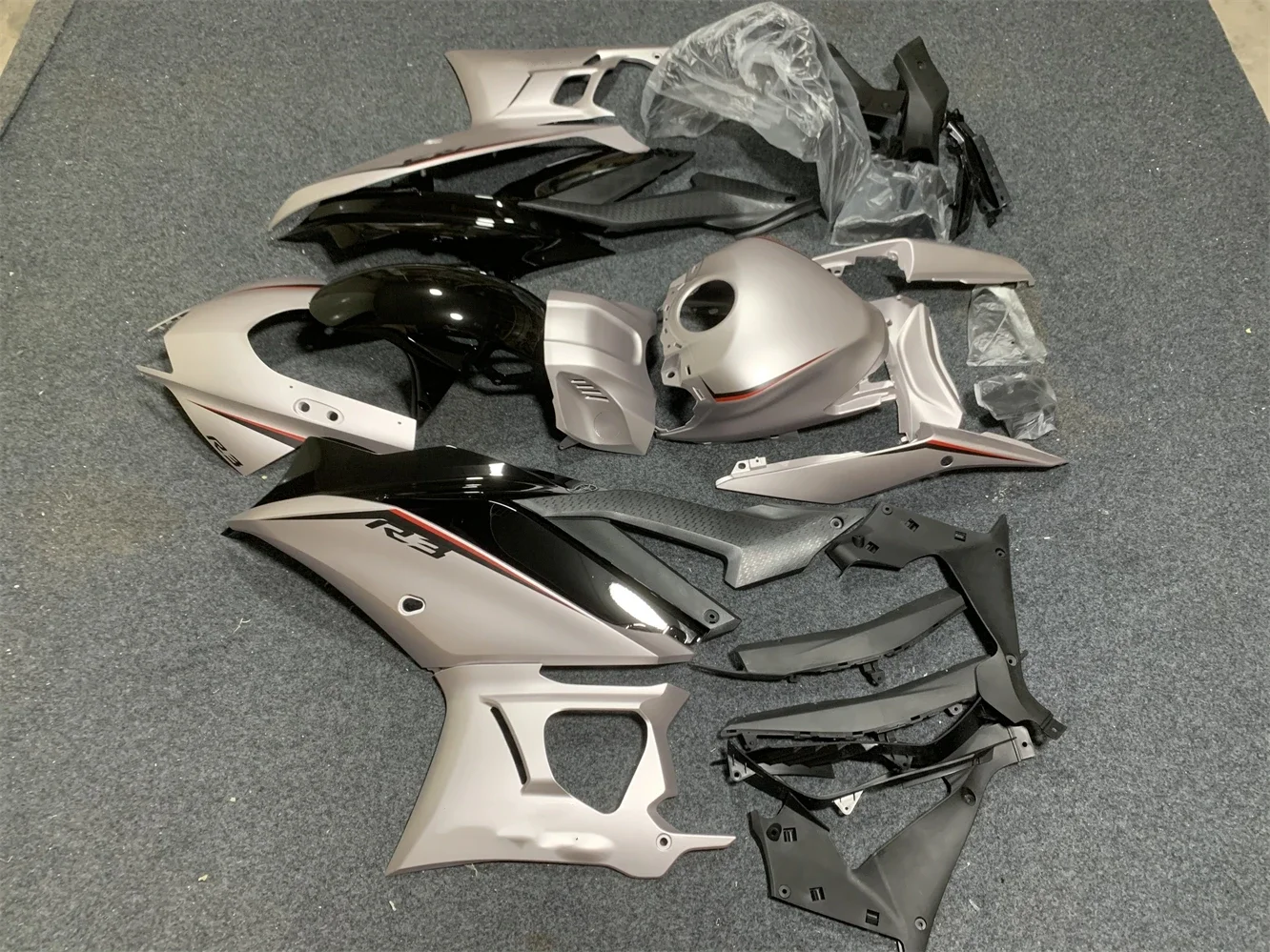 Motorcycle Fairing Kit fits to Yamaha R25 19 2021 22 23 year R3 2019 2020 2021 2022 2023 Year Fairing Silver black motorcycle