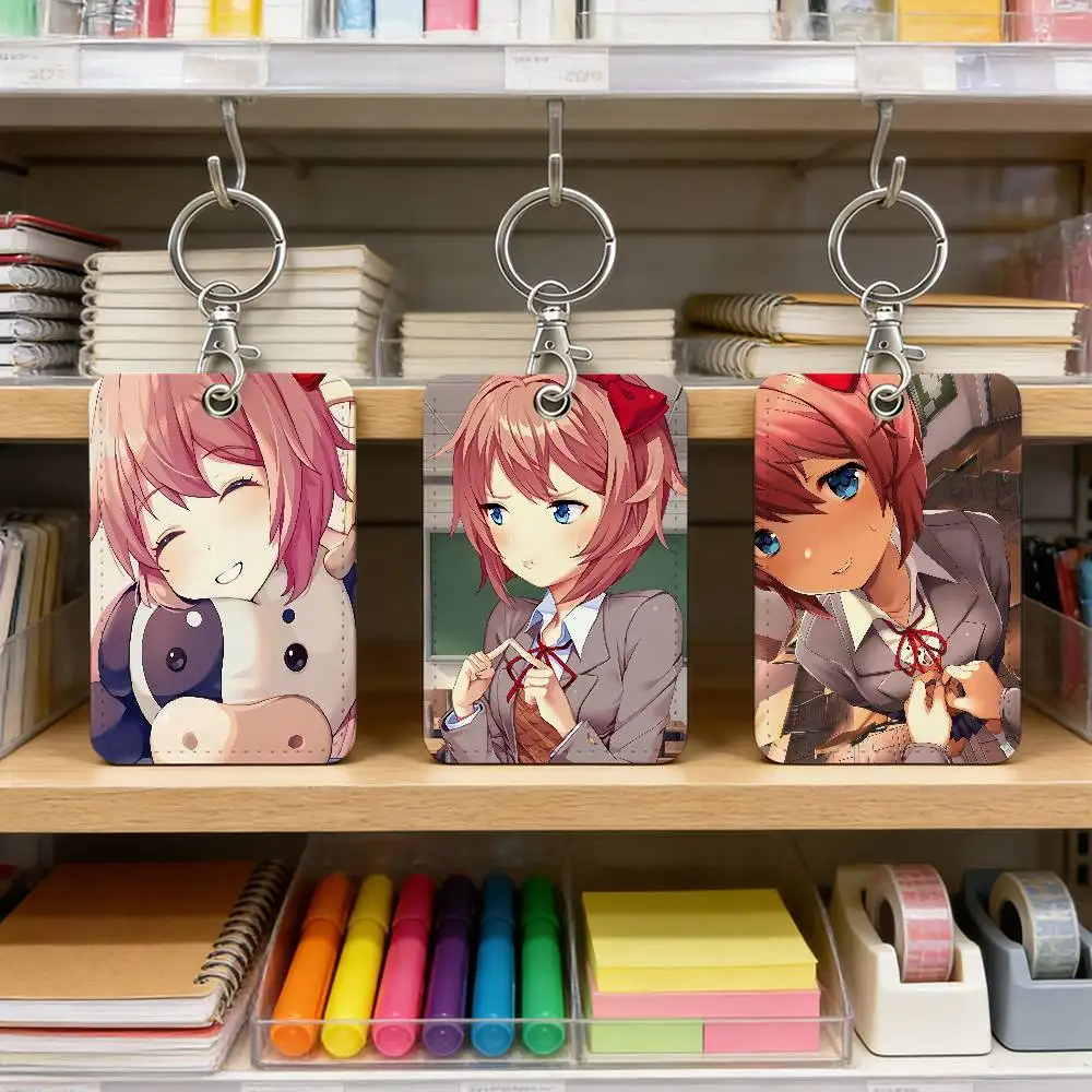 

Game Cute Character Sayori Card Holder Keychain Photo Sleeves Bus Card Student Card Case Photo Protector