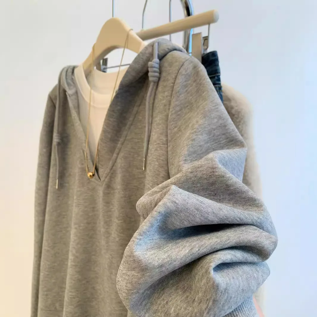 

Хлопковые толстовки с капюшоном, женская одежда, объемная нашивка, стираная строчка, контрастный контрастный цвет, хаки, рождественская верхняя одежда с напуском