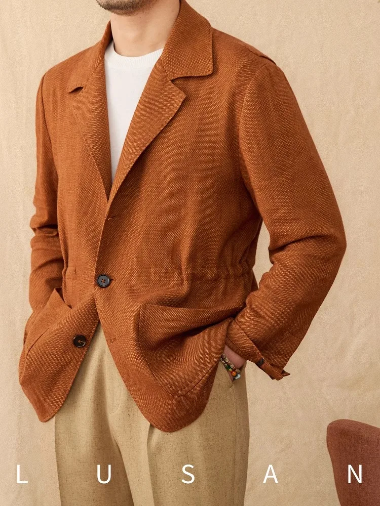 Giacca da uomo in cotone e lino italiano - Abito casual estivo leggero non strutturato con vita stretta