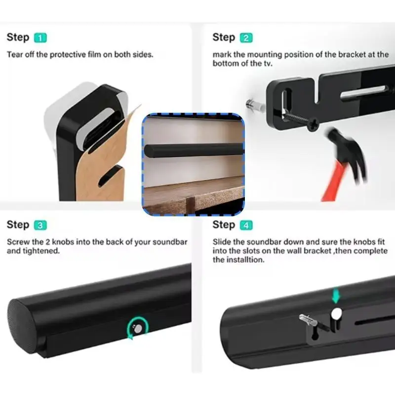 R53C Metall-Soundbar-Wandhalterung für Soundbar-Lautsprecher, hängende Wandhalterung, Lärm reduzieren Hörerlebnis – Detail 5