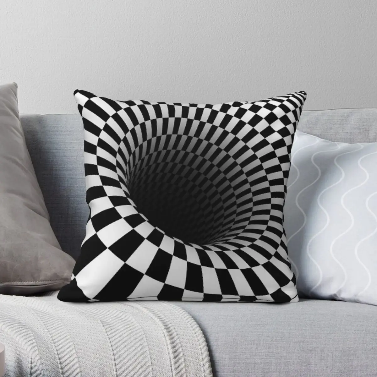 Black And White Optical Square Pillowcase Polyester Linen Velvet Pattern Zip Decor Throw Pillow Case Home Cushion Cover