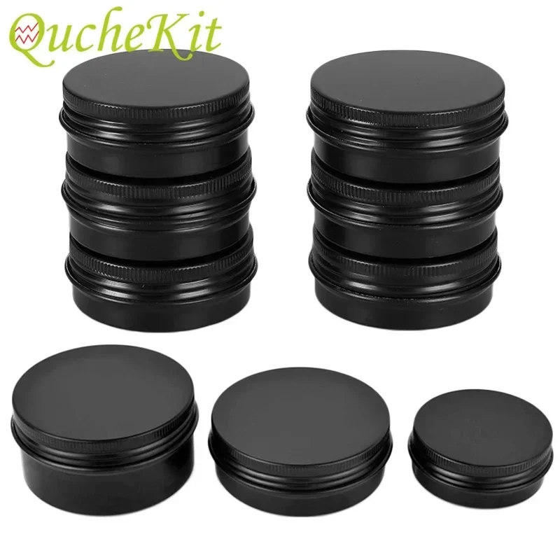 50Pcs 5/10/15/30/50/60ml Empty Black Aluminum Tins Jar Cans Candy Tea Cosmetic Face Care Eye Cream Lip Balm Gloss Packaging Box