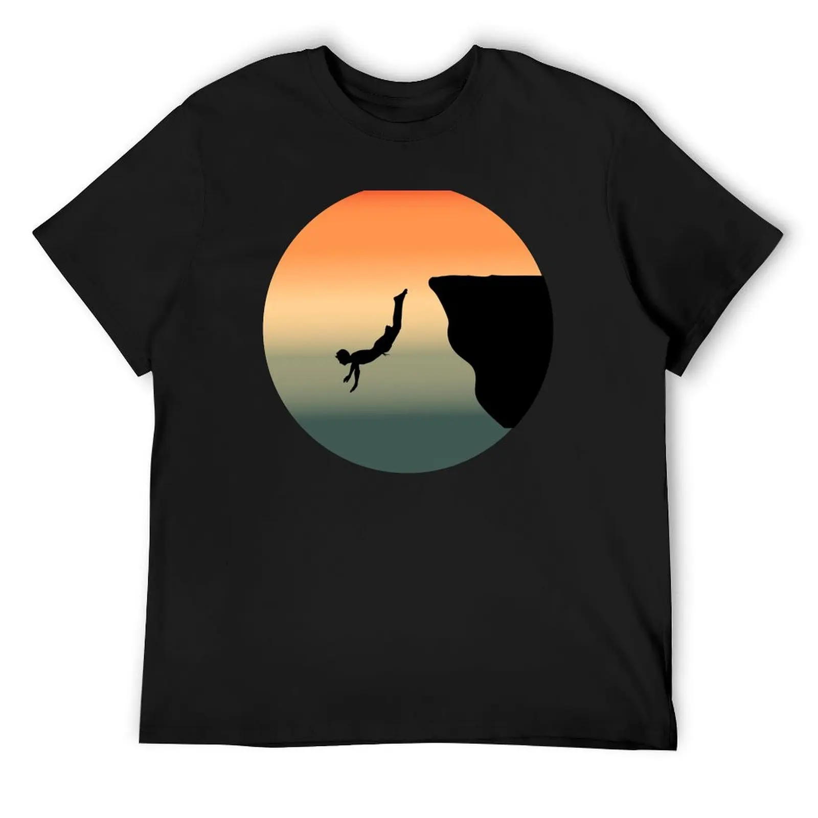 

Cliff Diving Tombstoning Base Jumping Extreme Sports Sunset Vintage Retro T-Shirt cute clothes plus sizes mens tall t shirts