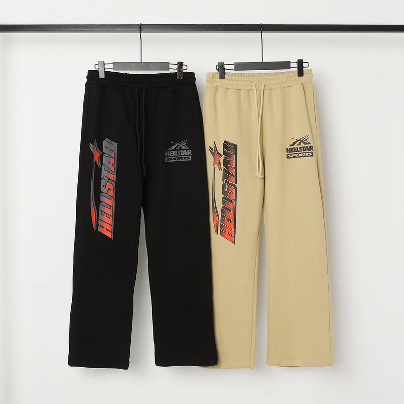

Модные брендовые спортивные штаны в стиле хип-хоп, спортивные повседневные свободные брюки из чистого хлопка с широкими штанинами, прямые длинные брюки со шнуром