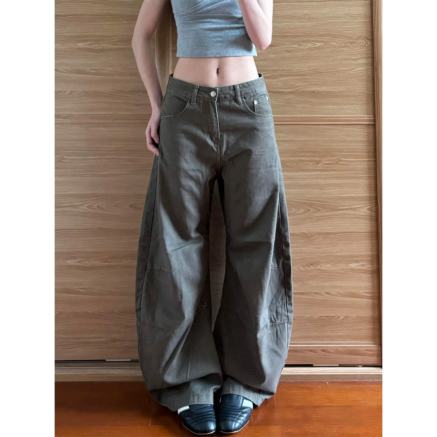 High Waist Wide Leg Jeans Coffee Color Women's Loose Fit Slim Version American Style Spring New Pear Shape Body Hot Girl Pants
