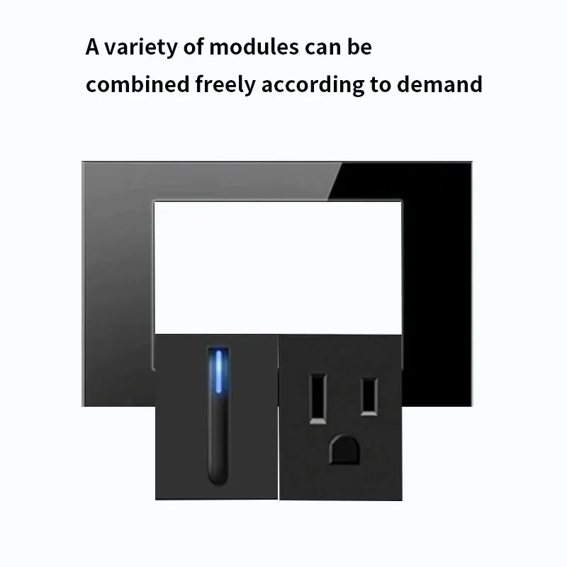 Model 118 Reset Black Glass USA Mexico Thailand Universal Socket Wall Light Button Switch Socket LED Indicator USB Charging