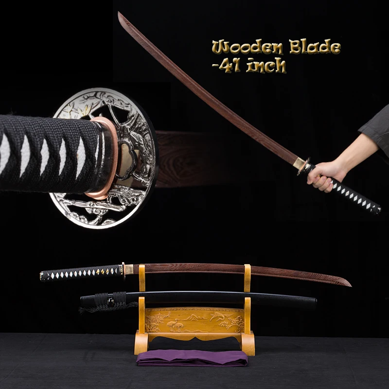 Espada de Entrenamiento Iaito Personalizada, Katana Samurai de Madera de Calidad, Espada Japonesa, 04KT, Negra, Tsuba de Aleación de Zinc