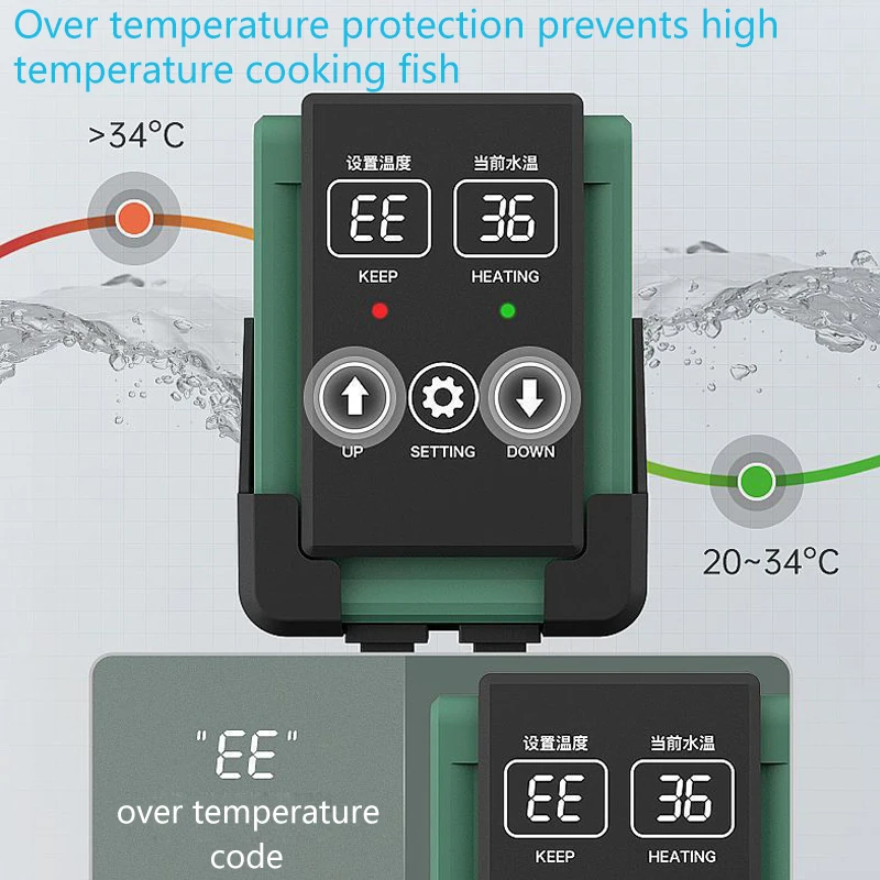 Aquarium Submersible Heater Fish Tank LCD Display Adjustable Water Heating Rod Constant Auto Temperature