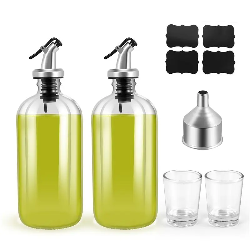 Customer Favorite 16Oz Glass Mouthwash Dispenser With Pour Spout Funnel And Labels Reusable Mouthwash Bottles Container