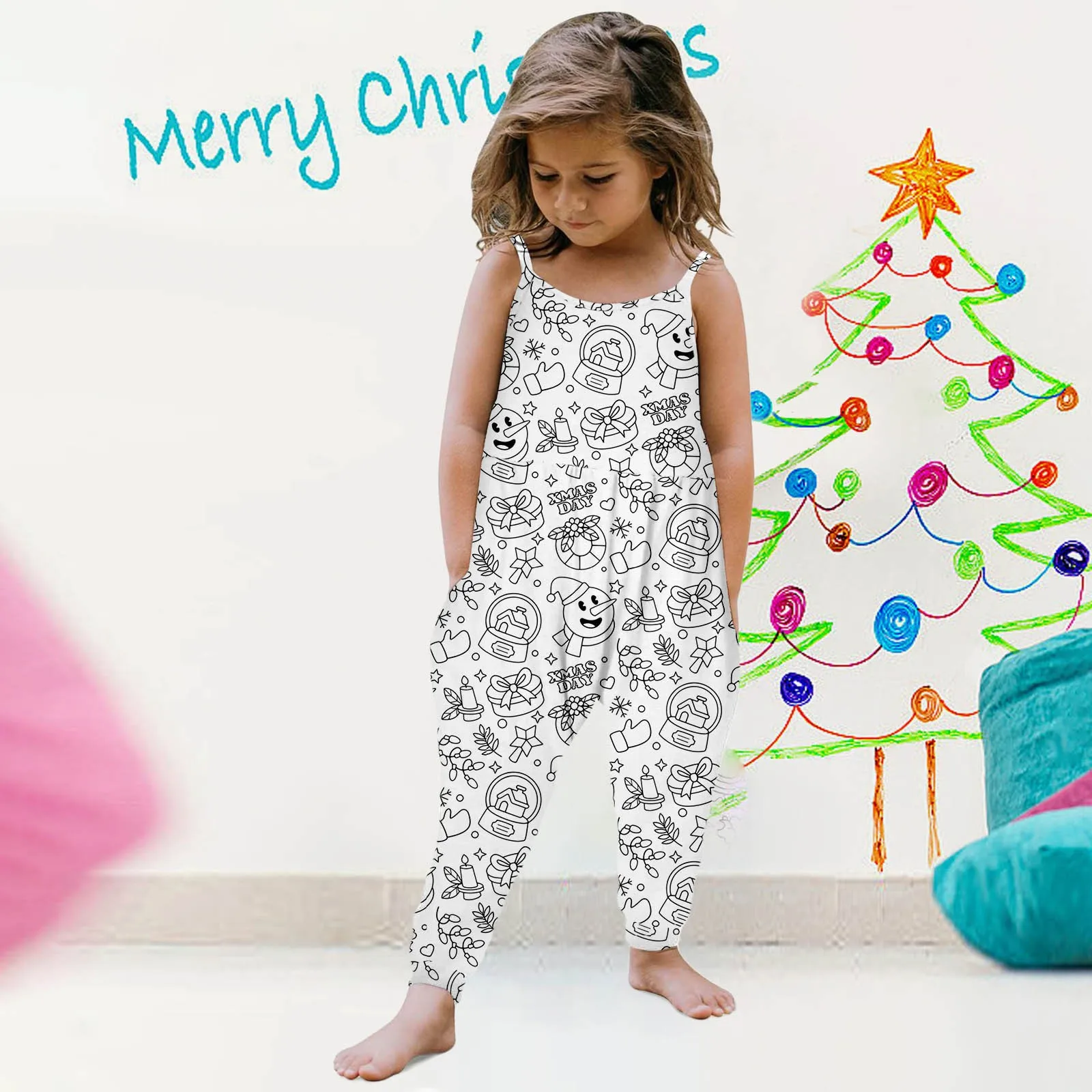 

Christmas DIY Jumpsuit Kids Sketch Colorful Romper Harem Pants Kid Art Color Your Own Handicraft Toys DIY Crafts For Baby Girls