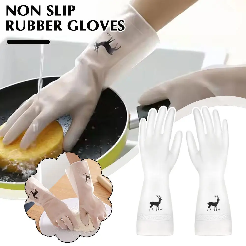  Rubber Gloves Anti-slip Flexible Reusable Kitchen Care Tools Cleaning Housework Dishwashing Gloves Hands N0y1