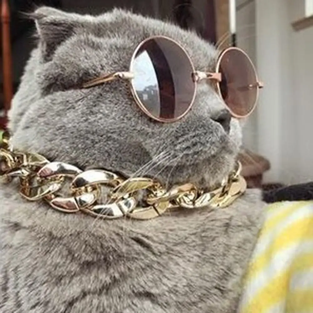 

Модный ошейник-цепочка для домашних животных, кошек, собак, золотые регулируемые золотые ошейники, ювелирные аксессуары для домашних животных, кошек, собак