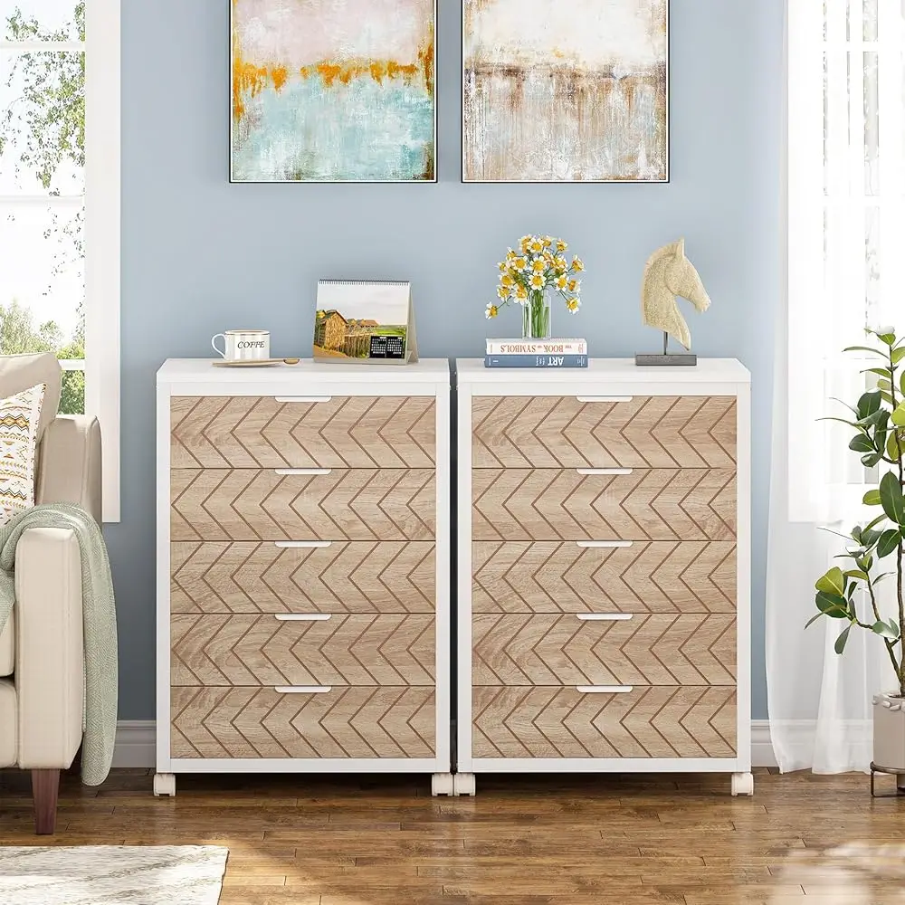 Lemari Arsip 5 Laci, Unit Laci Penyimpanan Bergerak Kayu, Kabinet Kantor Industri dengan Laci & Roda, Dudukan Printer Bergulir