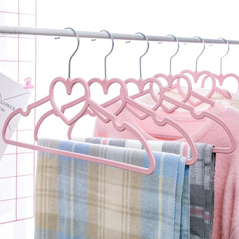 10Pcs Clothes Hanger Durable Abs Girly Heart Pink Love Bow-Knot Pattern Hanger Non-Slip Clothes Hanging Supplies