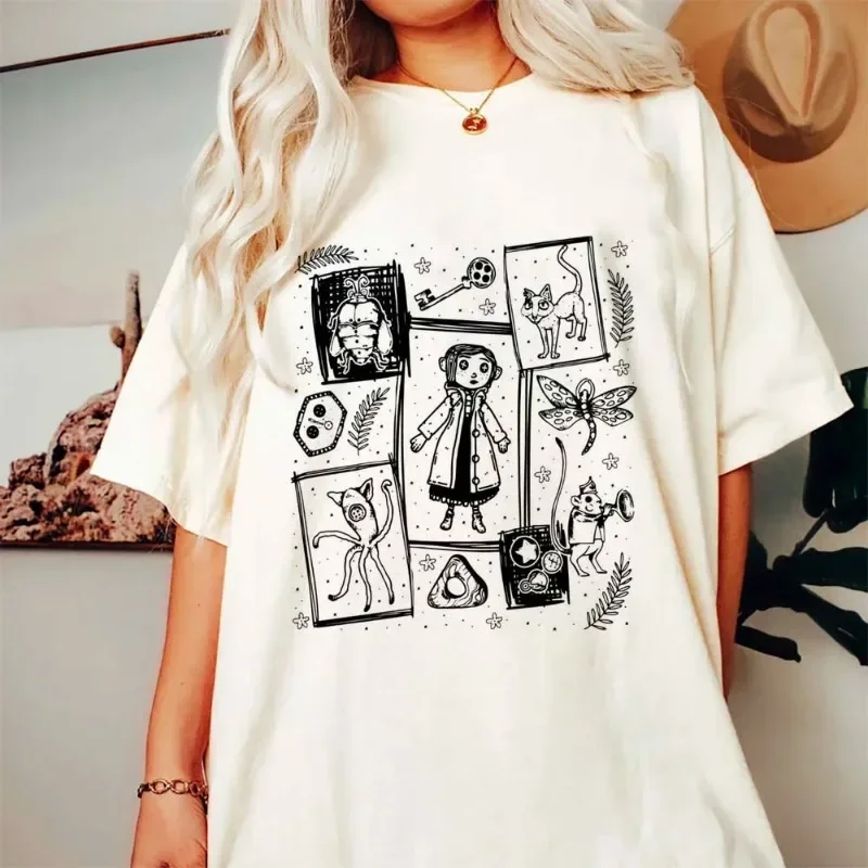 كورالاين فيلم كورالاين دمية دريمز تي شيرت مطبوع ريترو ستايل الشارع ملابس بأكمام قصيرة المرأة س الرقبة الشارع الشهير قمم تي شيرت