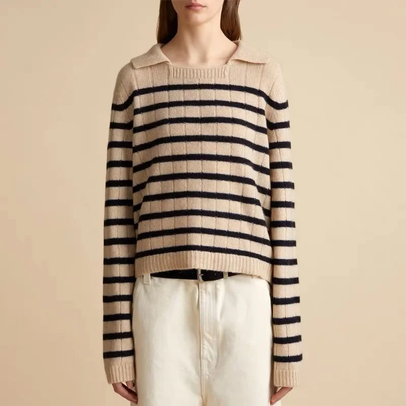 KH@IT@E Sweater Women's Autumn/Winter Striped Lazy Style Top Thick Warm Hoodie Square Neck Wool Knitted Pullovers