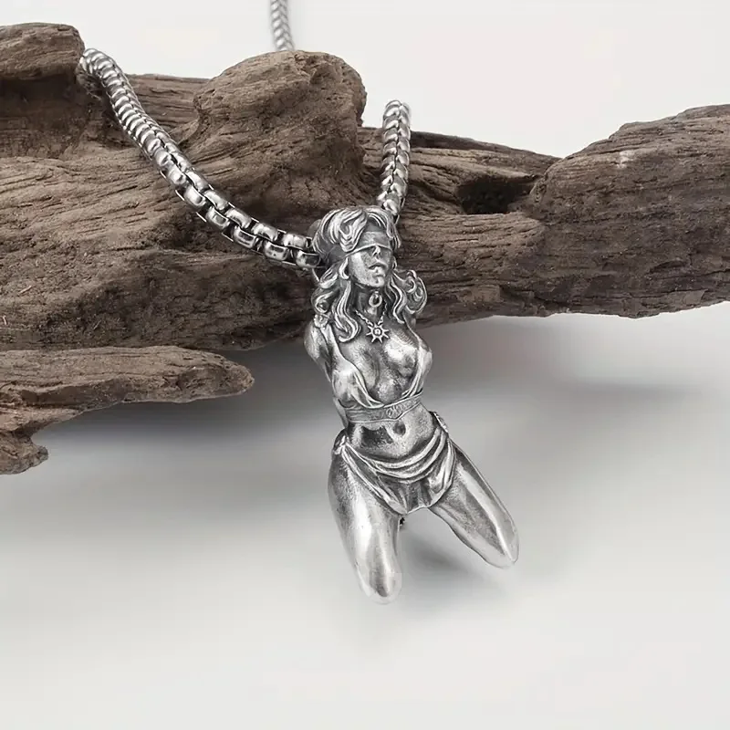 Vintage Trendy Gothic Prisoner of War Female Statue Pendant Necklaces for Women Men Black Metal Jewelry Party Daily Gifts 2026