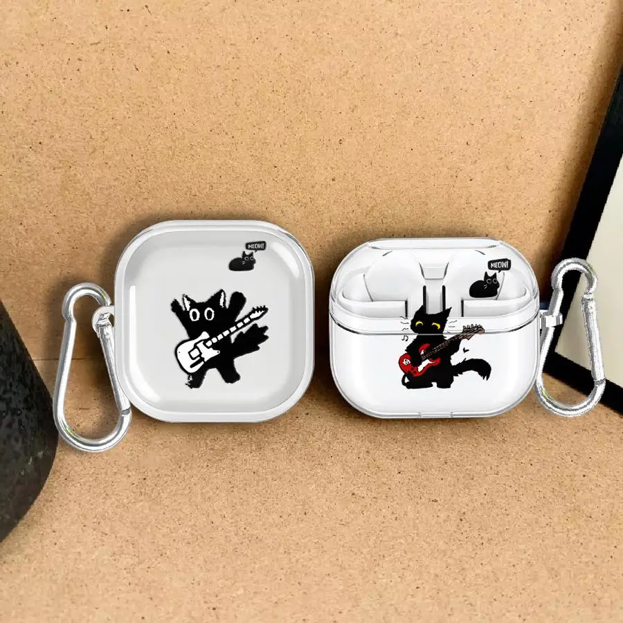 Hülle für Samsung Galaxy Buds 2 3 FE 4 Pro 3Pro 4Pro Live Clear Kopfhörerhülle mit niedlicher schwarzer Katze