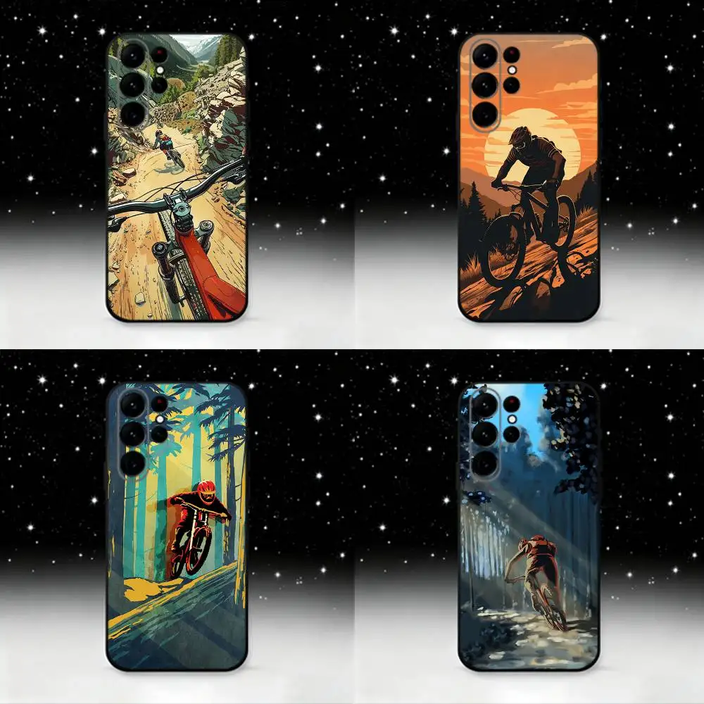

Mountain Bike Bicycle Phone Case For Samsung S25,S24 Ultra,S20,S30 plus,S22 plus,S23,S30 Ultra 5G Silicone Black Shell