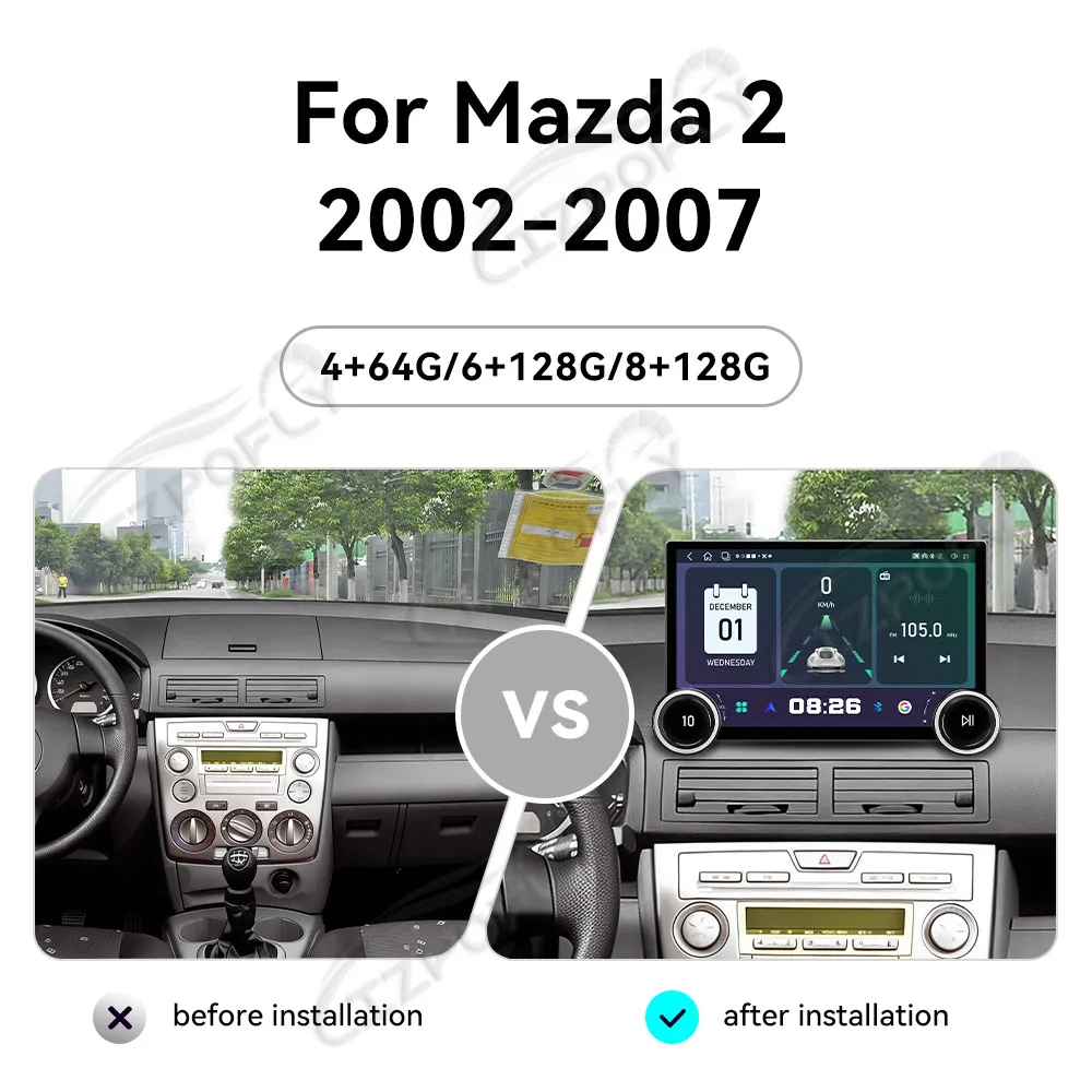 

Автомагнитола Lizpofly Upgrade 11.5 дюймов для Mazda 2 2002–2007 с беспроводными Carplay и Android Auto, сенсорным экраном и GPS-навигацией
