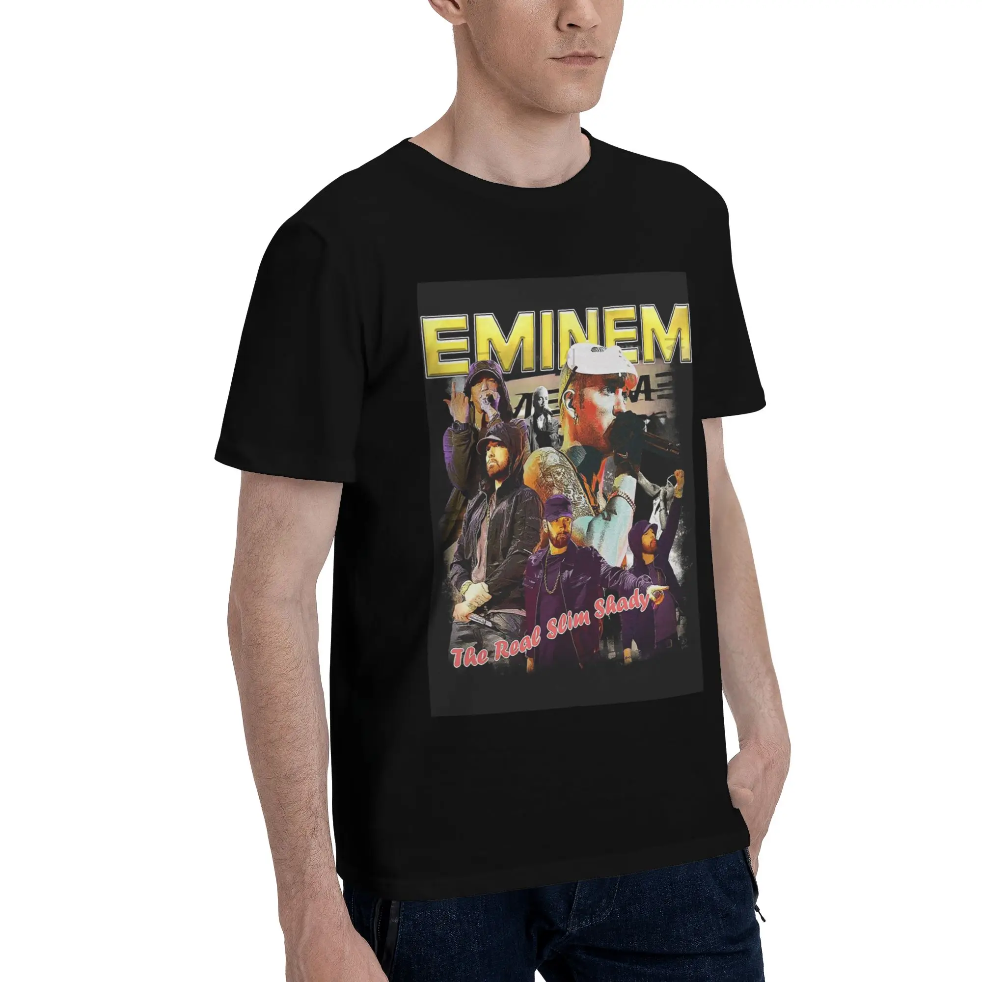 

Eminem Slim Shady Music Rap Мужская футболка больших размеров Мужские хлопковые футболки с круглым вырезом Короткие летние мужские футболки