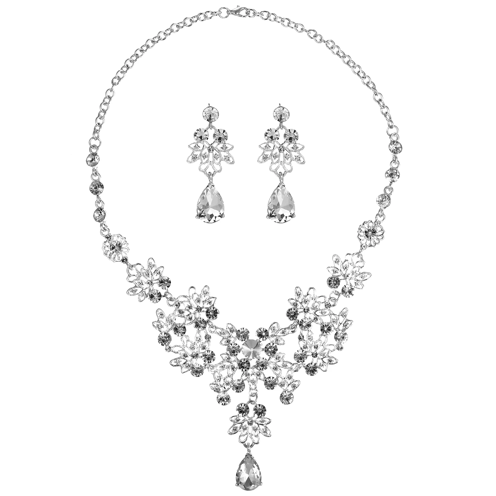 

2pcs Necklace Earring Set Elegant Alloy Anti Rust Wedding Bride Party Gift Jewelry Trinket Lightweight Portable