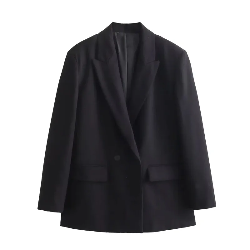 TRAF-Blazer de peito duplo feminino, manga comprida, jaqueta de botão, grande, elegante, casual, escritório, outono, 2023