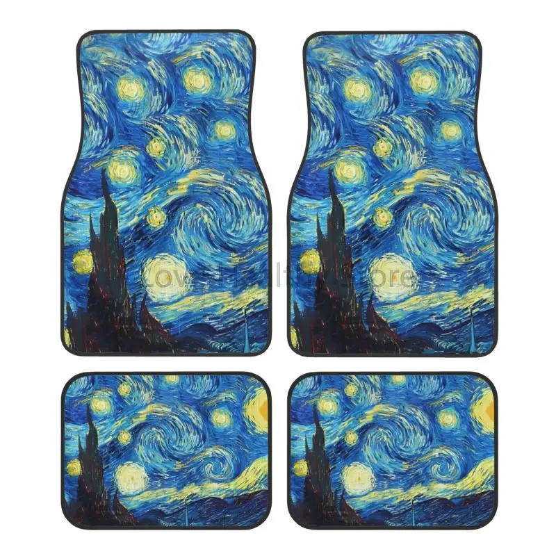 

Наборы автомобильных ковриков Van Gogh Blue Starry Sky из 4-х шт. Автомобильные передние и задние коврики для ног с нескользящей резиновой подложкой, автоаксессуары