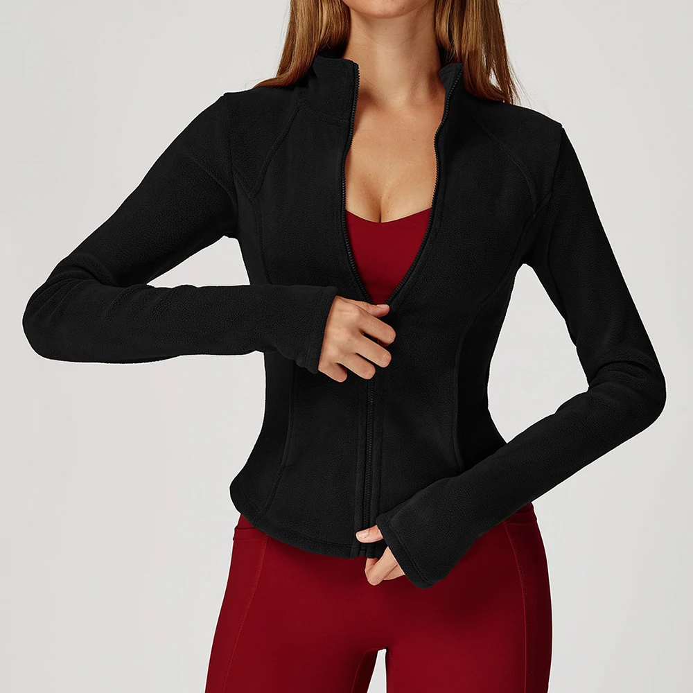 

Warm Gym Long Sleeve Top Women Sports Jacket Zip Fitness Yoga Shirt Workout Running Coats Cardigan Slim Tight Jacket Activewear