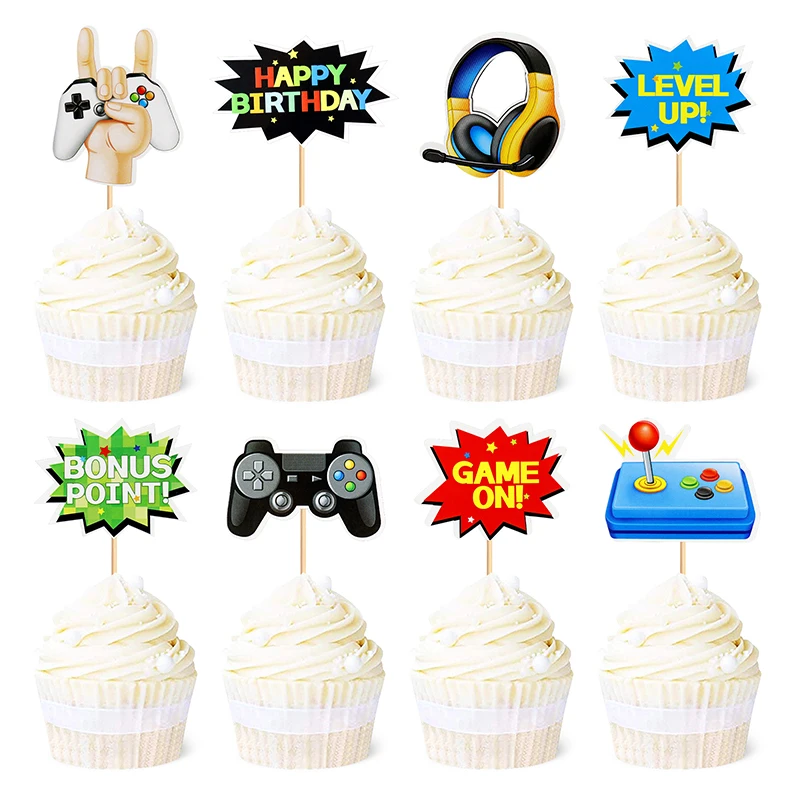 GamePad Cake Topper Happy Birthday Wedding Game on Kids Boys Party Baby Shower Cupcake Toppers Decoration Baking Supplies DIY