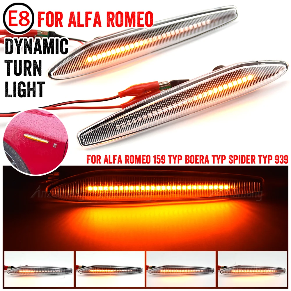 2Pcs LED Dynamic Side Marker Lights Arrow Turn Signal Blinker Lamps For Alfa Romeo 159 / 159 Sportwagon / Boera / Spider typ 939