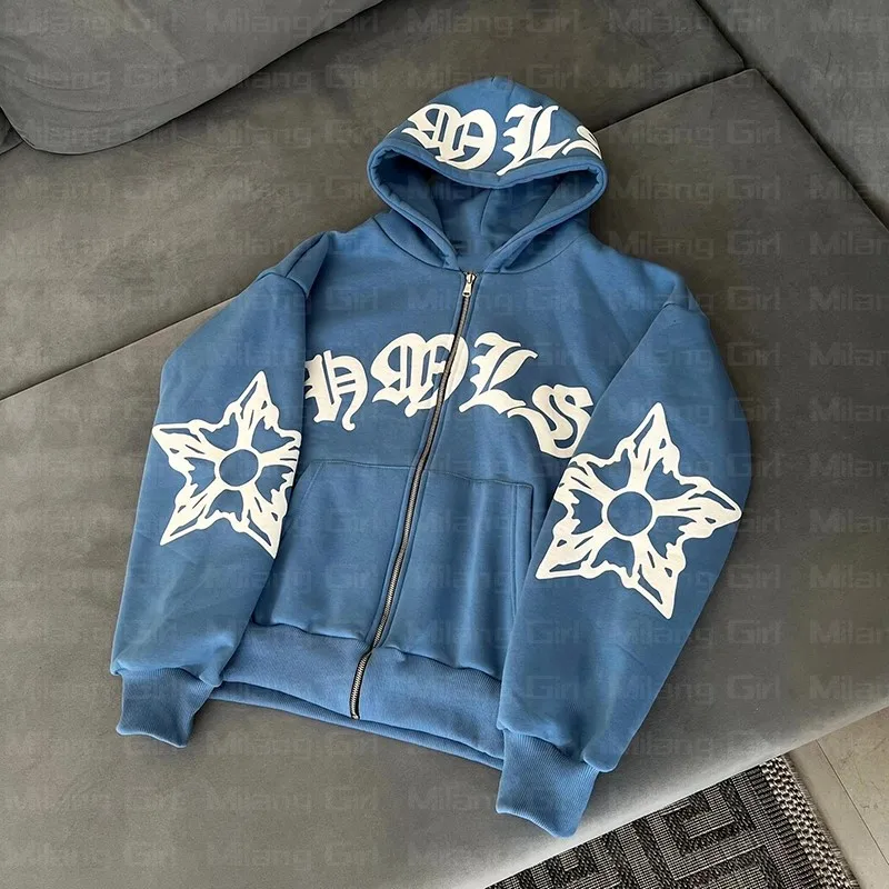 Zip Hoodie Snowflake Letter พิมพ์ Goth Punk เสื้อกันหนาวผู้หญิง hoodies เสื้อกีฬาเสื้อแขนยาวขนาดใหญ่ hoodie Y2k แจ็คเก็ต