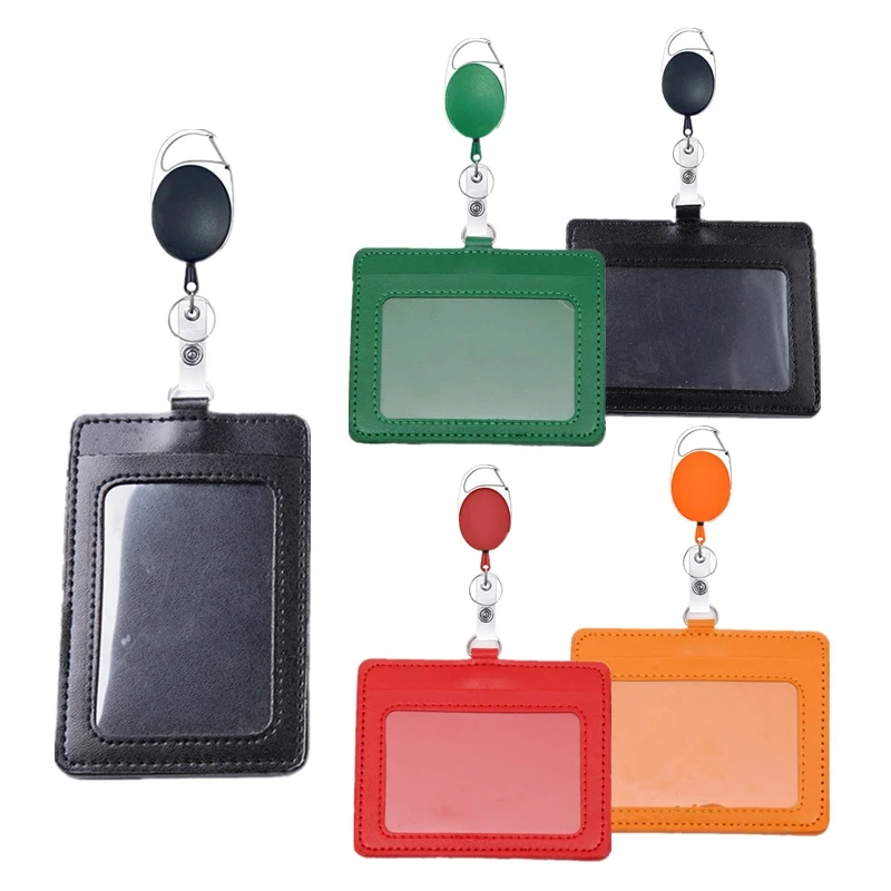 

PU Leather Working Permit Case with Keychain Clip ID Credit Card Slot Pocket ID Tag Pass Work Card Badge Holder Cover Reels