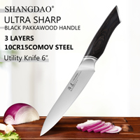 SHANGDAO Kitchen Utility Knife 6 Inch,3 Layers VG10 Alloy Steel, Multipurpose Fruit Paring Knife for Vegetable -Pakkawood Handle
