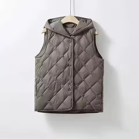 2025 Spring and Autumn down cotton vest for women lightweight hooded down cotton Jackets for Women Jackets White Black Jacket