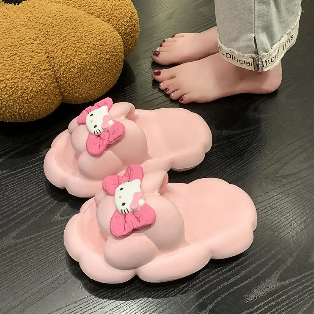 

Sanrio Hello Kitty, женские тапочки с рисунком Kawaii, летняя обувь принцессы с галстуком-бабочкой, милые нескользящие домашние сандалии в стиле аниме для девочек