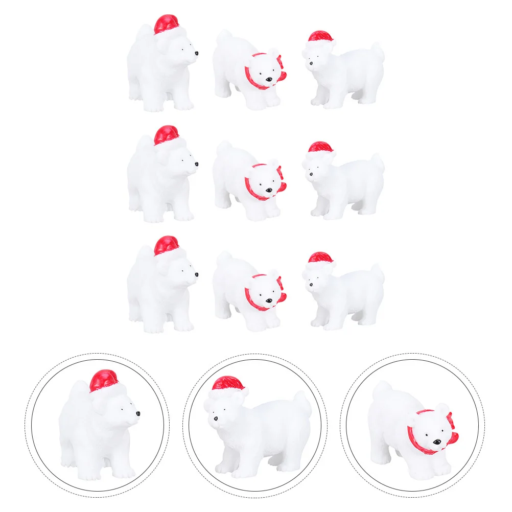 

9pcs Christmas Polar Bear Figurines Resin Desktop Ornament Decor For Home Office Holiday Arctic Animal Craft Garden Statue