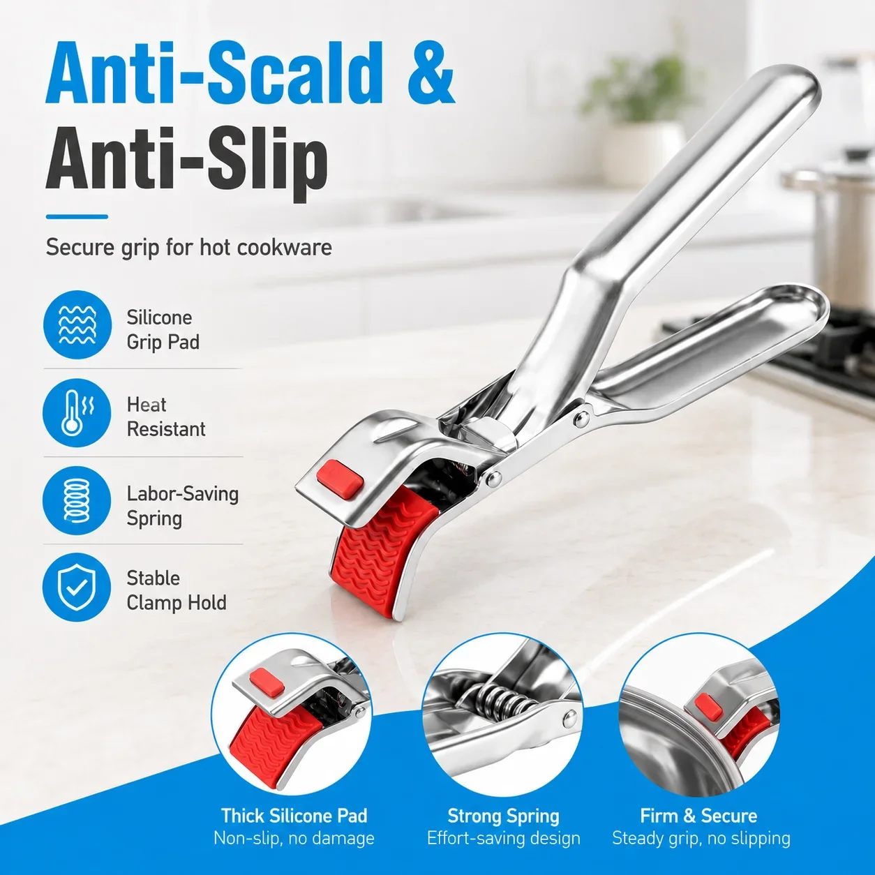 1/2pcs Non Slip Anti Scald Plate Clip Hot Bowl Gripper Stainless Steel Dish Lifter Clamp for Kitchen Cooking Bbq Serving Tools