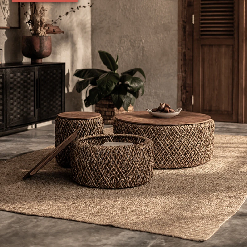 Handmade rattan woven coffee table table combination round living room home