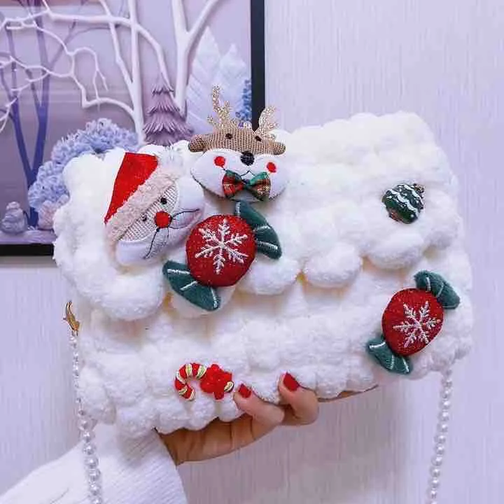 Lolita Snowflake Merry Christmas Plush Handbag Shoulder Bags Handmade Crossbody Xmas Girls Women Gift Gift