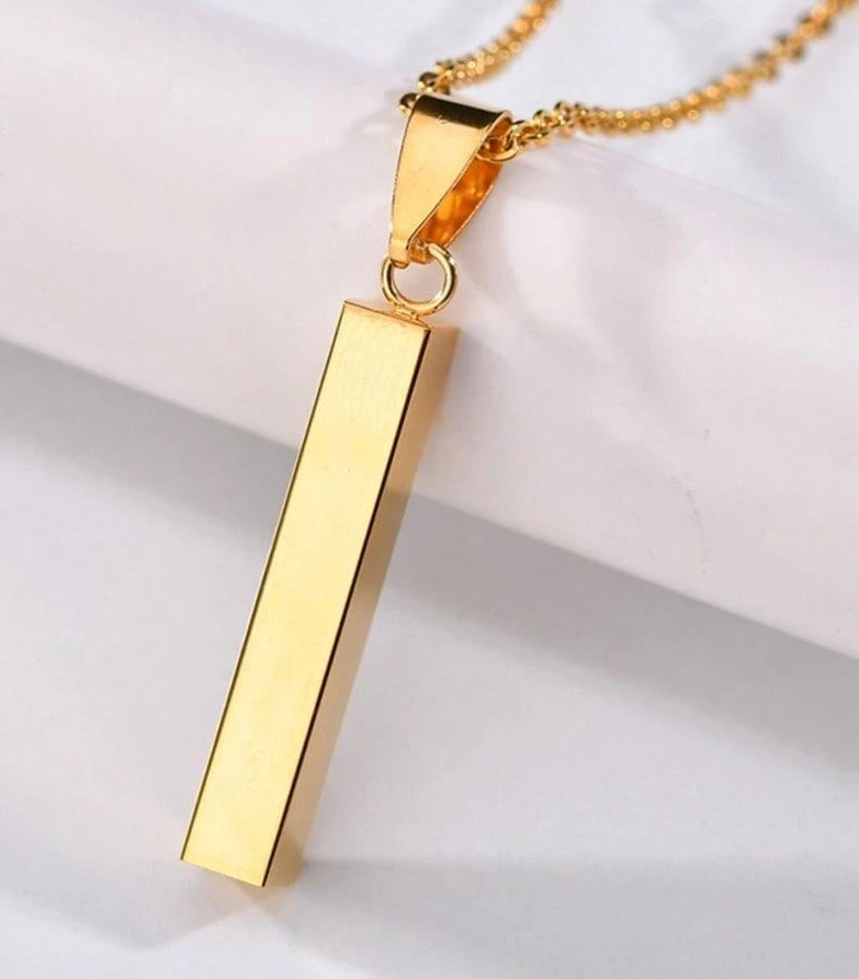 Creative Concise Rectangular Glow Wish Pillar Necklace Laser Engraving Couple Stainless Steel Pendant Women
