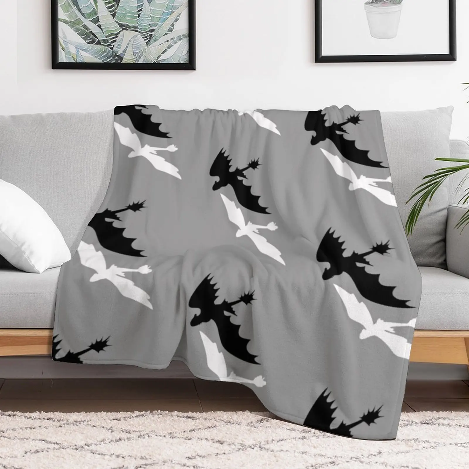 night fury and light fury silhouette Throw Blanket Blankets Sofas Of Decoration cosplay anime decorative Blankets